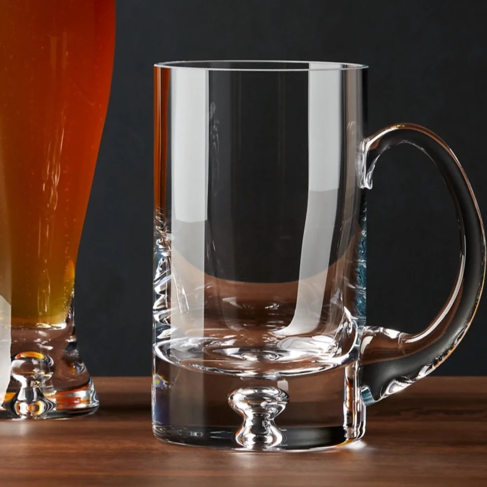 Set of 4 NEW Crate & Barrel direction handblown glass 22 oz beer mugs